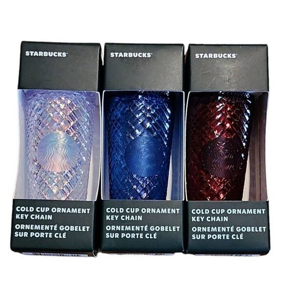 Starbucks Accessories - 3 Starbucks 2022 Jeweled Tumbler Keychains Blue Azure White Clear Red Merlot Set